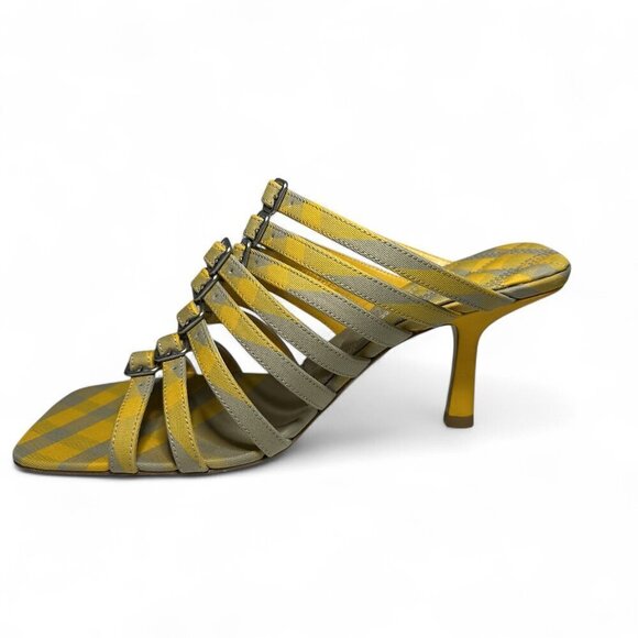 Burberry Women's Yellow Hunter Check Carmine Strap Heels Sandals Sz 38 EU NWT - Picture 14 of 16